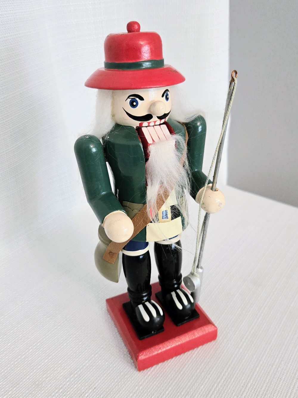Fisherman Wood Nutcracker 9" Bag and Pole Sportsman Christmas Mancave Sport